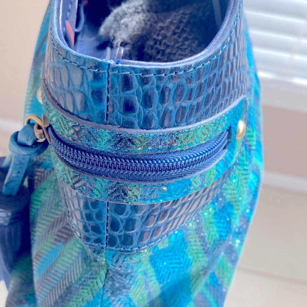 Sharif Green-Blue Croc Style Leather Tassel Satchel Handbag W/Matching Wristlet - Picture 6 of 9